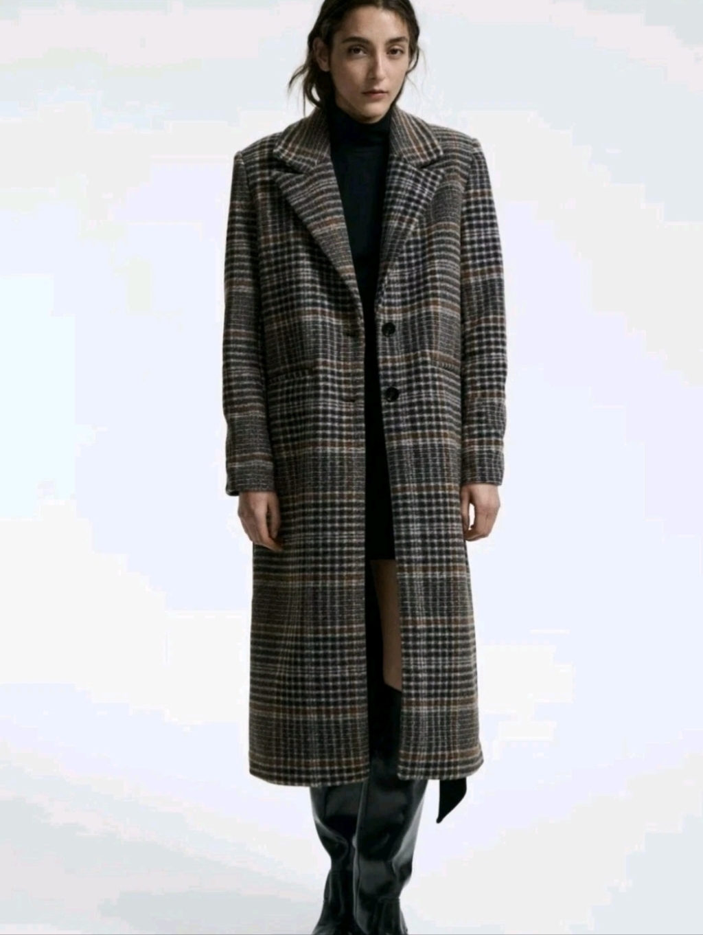 New H&M Divided Single-Breasted Coat For Women Dark Gray/Plaid Brown Xs M Xl